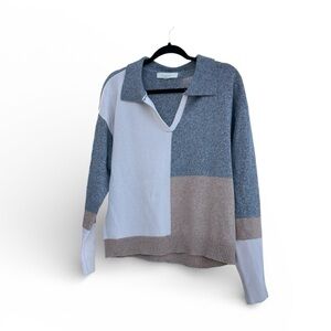 Verve Ami Women's V-Neck Sweater - Blue, White, Tan- Large